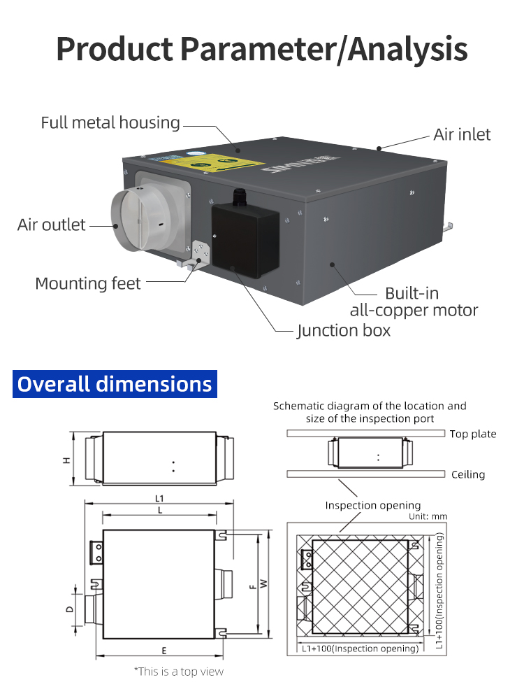 Remote Controlled Duct Fan Metal Blades Ceiling Mount Low Noise 22-31(dB(A)) Lightweight Durable 1 Year Warranty