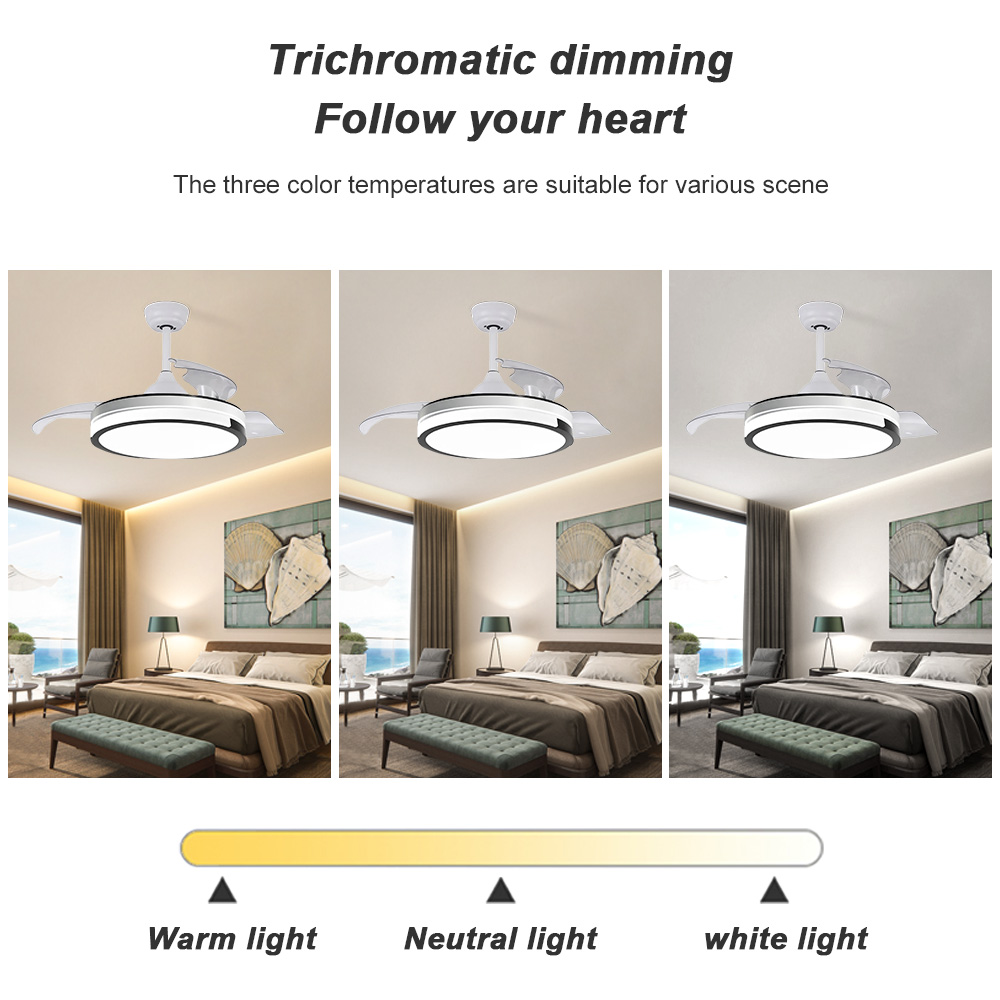 Modern 42-inch Decorative LED Ceiling Fan Light Invisible Ventilador De Techo Remote Control 3 Blades Iron Wood Material DC