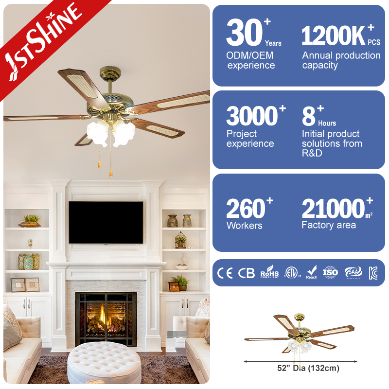 1stshine Ceiling Fan 100% Copper Motor for Hotel 52 Inches Mdf Blade Fancy Decorative AC Lower Floor Ceiling Fan