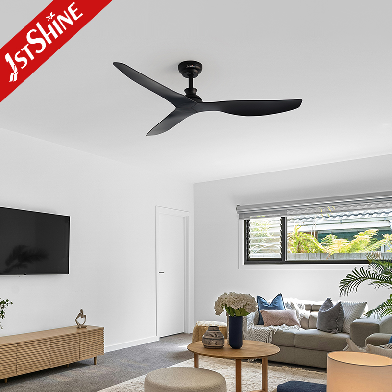 1stshine 52 Inches Black Blade Quiet DC Motor 6 Speeds ABS Simple Ceiling Fan With Remote Control