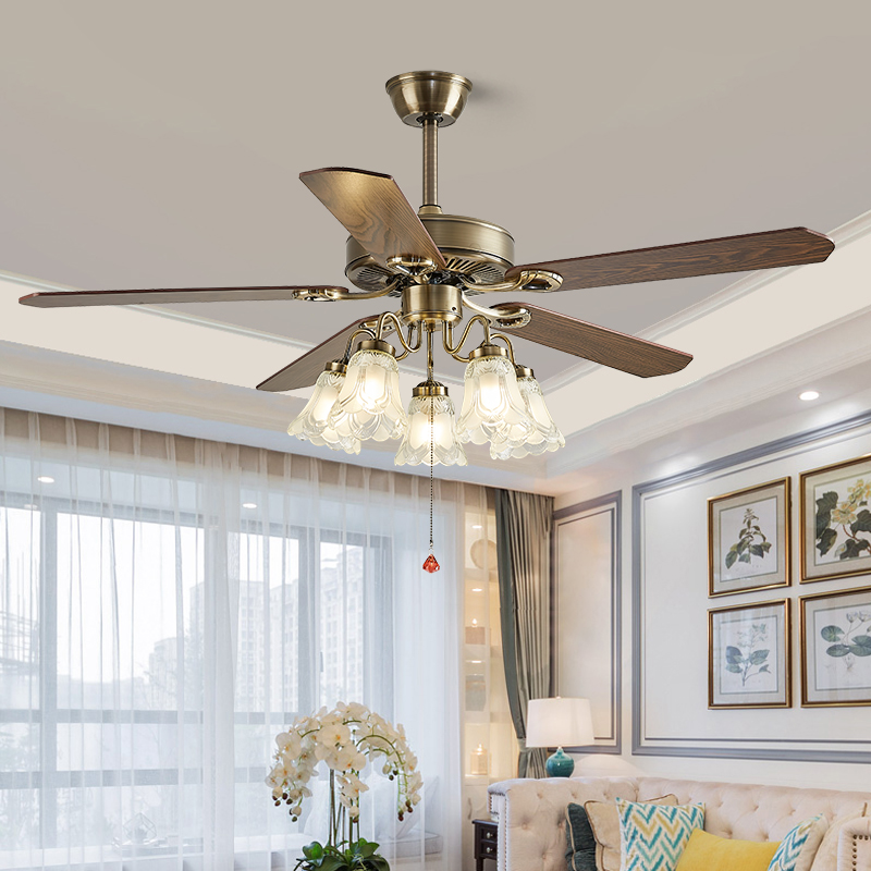 52 Inch Ceiling Fan with Pull-Chain and Three LED Light Bulbs Base, Traditional 3-Speeds Reversible Blades Ceiling Fan (Antique)