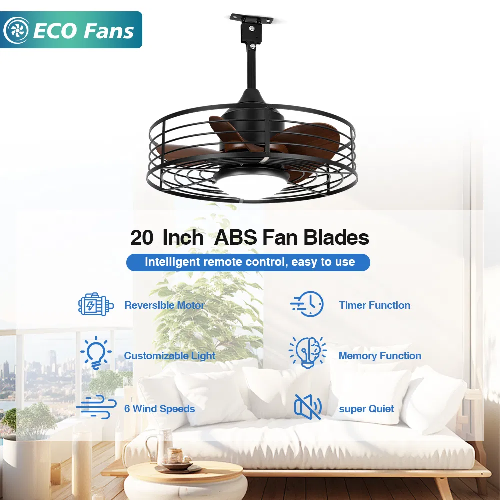 Lower Noise Outdoor Porch Ceiling Fan with 20" Downrod and LED