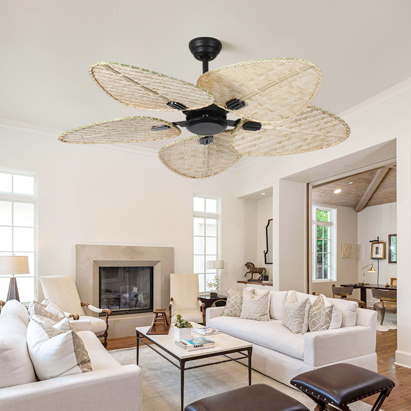Wholesale Modern Ceiling Fan Without LED Light and Remote Control BLDC motor Reversible Bamboo ceiling fan Tropical style Palm