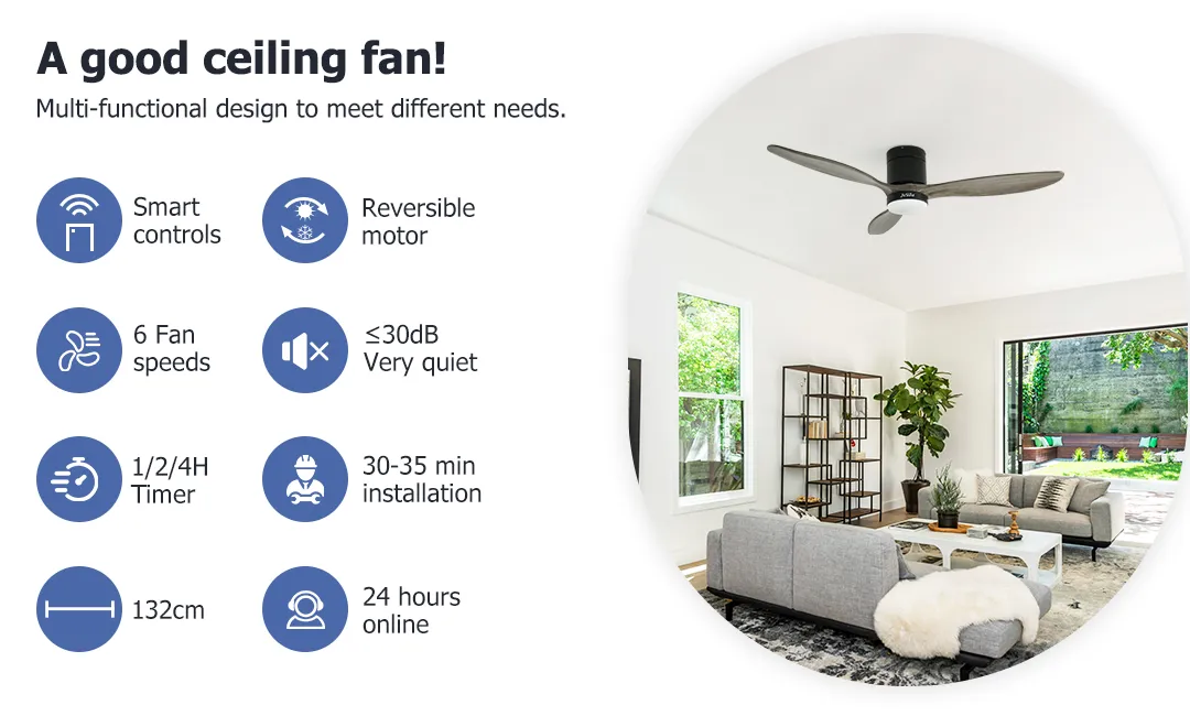 Noiseless Dimmable Flush Mount Solid Wood Fan Light Tricolor Ceiling Fan Light with Remote Control