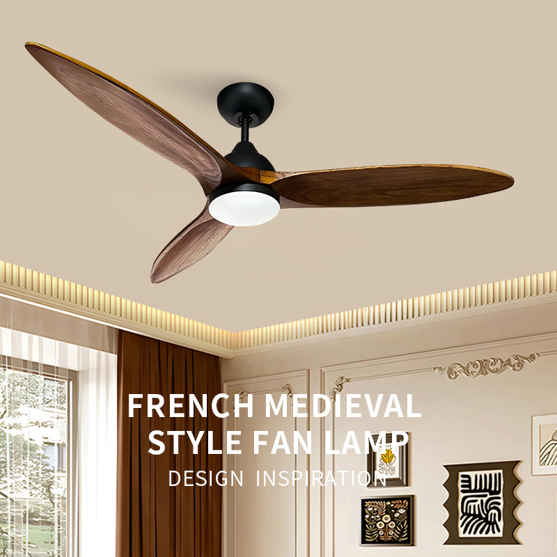 Modern LED Ceiling Fan With Light Dc Inverter Remote Control Solid Wood Three Blade Chandelier For Home For Living Room