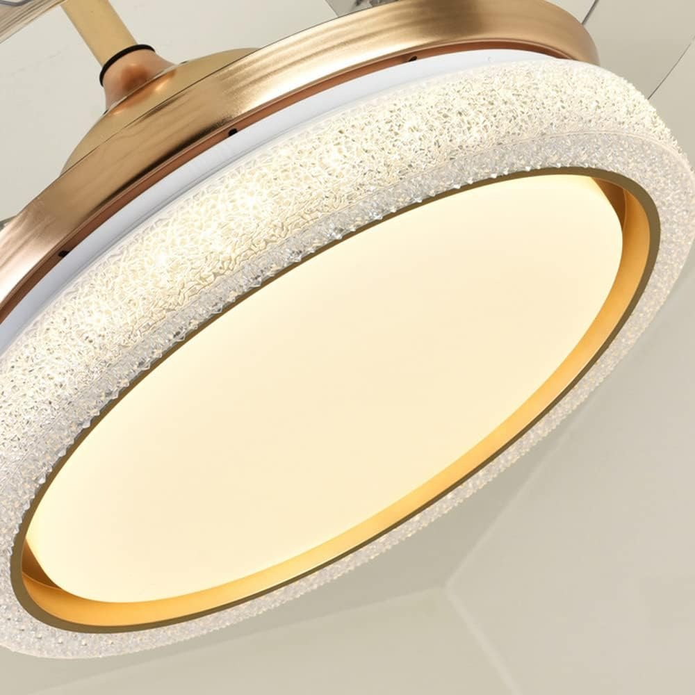 Golden Retractable Ceiling Fan Light LED Chandelier With Remote Control 6 Speed 3 Color Temperature Dimmable Indoor Fan Lamp