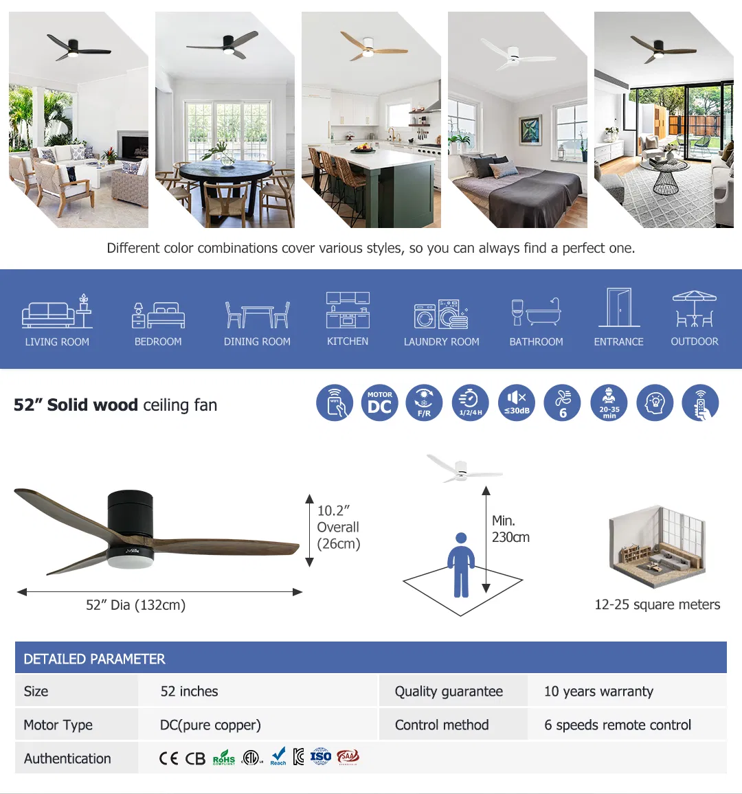 Ceiling Fan Flush Mount Low Ceiling Smart APP Control Ceiling Fan with Light