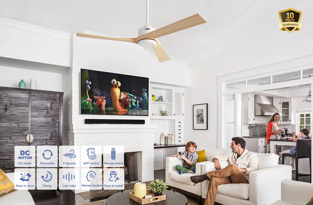 Ceiling Fan 52 Inches Wooden Blades Energy Saving Adjustable 6 Speeds Soft Wind Smart Ceiling Fan with Remote