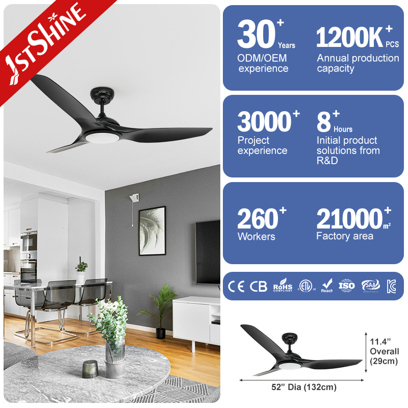 1stshine 52 Inch Smart Ceiling Fan With LED Light DC Motor Remote Control Dimmable 6 Speeds Modern Living Room CE