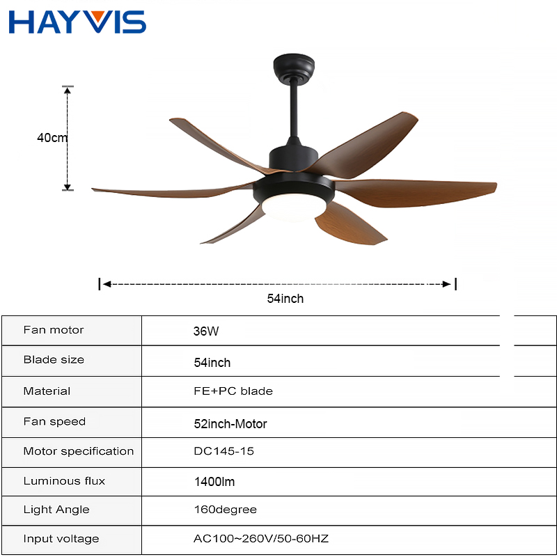 HAYVIS Custom Modern Indoor Living Room Home 52inch Remote Control DC Motor LED Ceiling Fan With Light