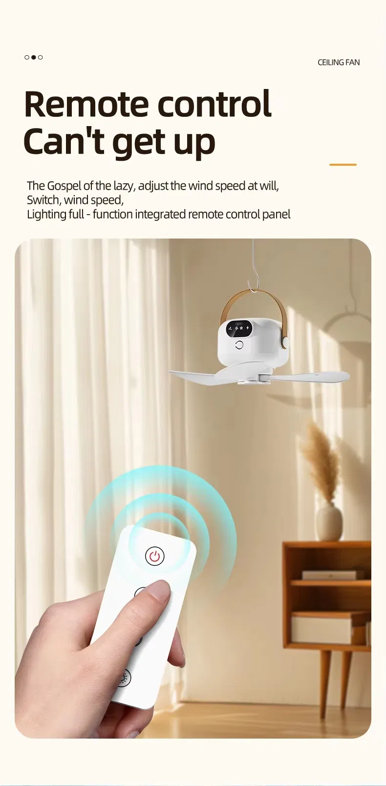 Portable LED Ceiling Fan with Light USB Charging & Remote Control for RV Hotel & Car for Outdoor Camping