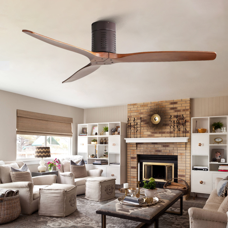 Modern Indoor 52 Inch Mounted Solid Wood Hugger Low Floor Flush Mount Loft Style Decorative BLDC Ceiling Fans Without Light