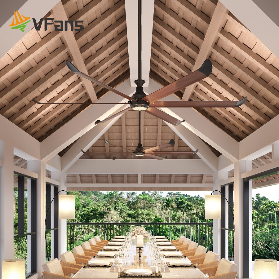VFans Customizable Indoor Big Ceiling Fan with Light 1.5m-3m DC Motor HVLS Fan Energy Saving Noiseless Ventilator