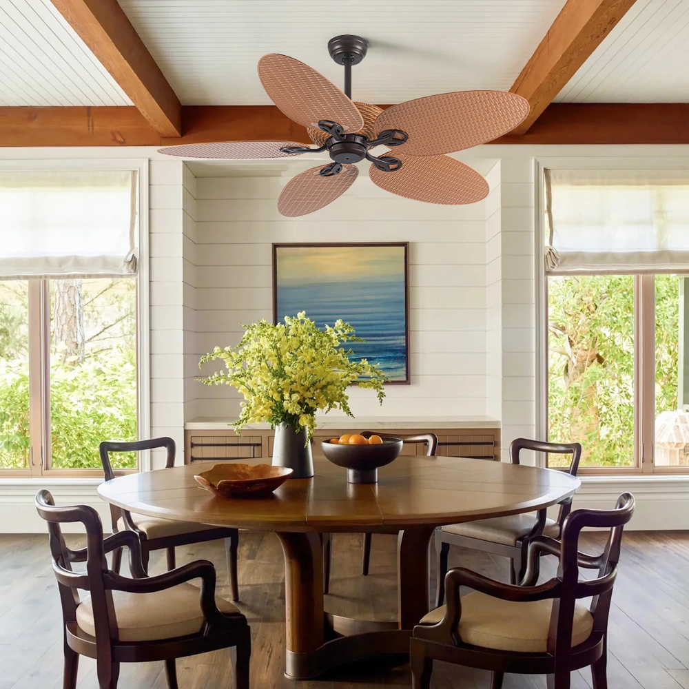 Tropical Breeze 52 Inch Decorative Palm Leaf Rattan Ceiling Fan With Remote Control