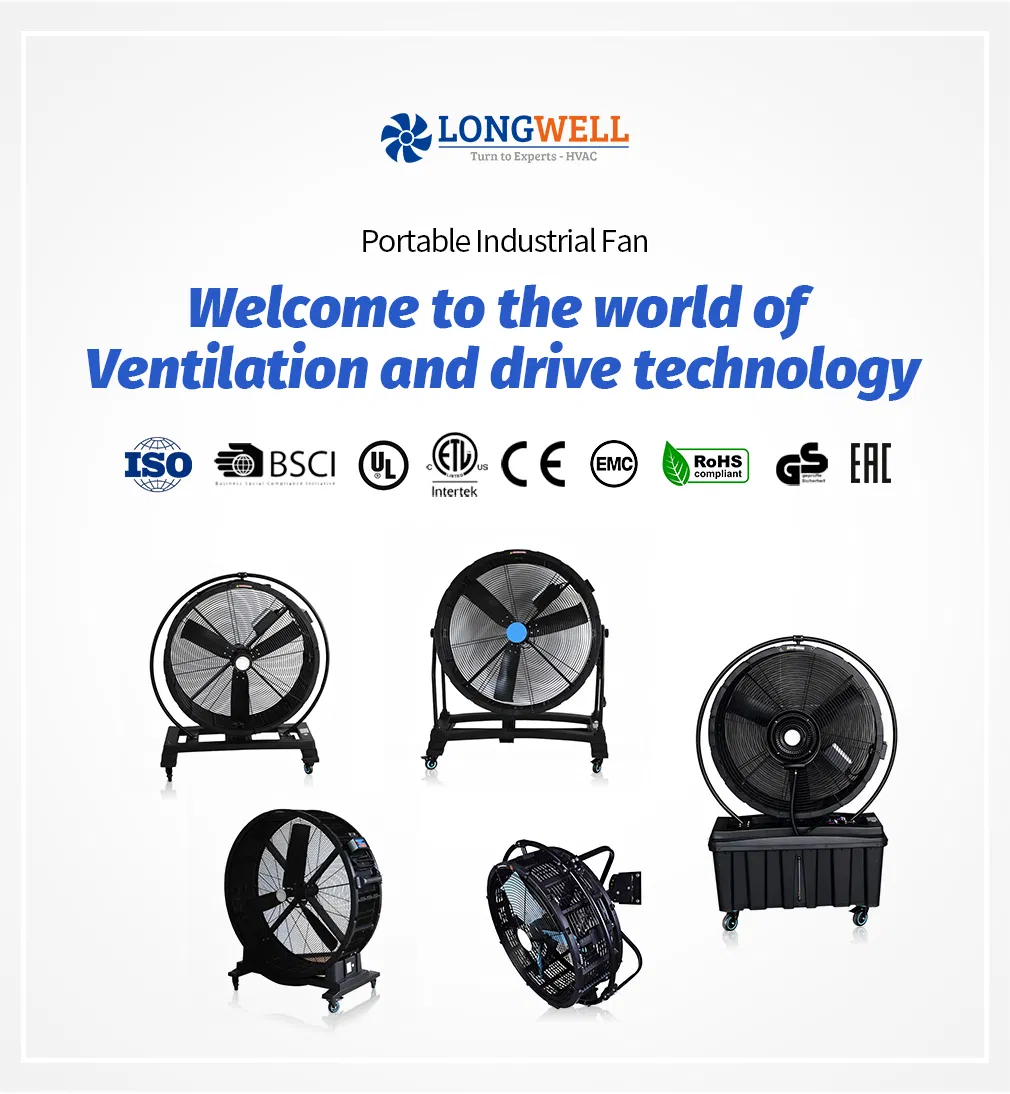 Mobile Industrial Standing Fan Movable Industrial Ceiling Fan with Wheel Portable Drum Fan Commercial