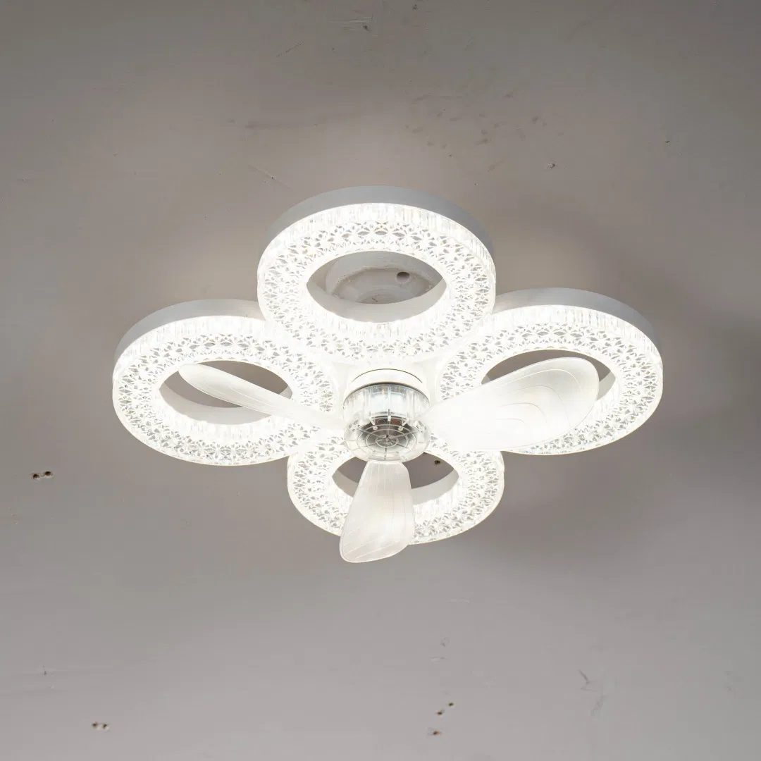 Modern Crystal Flush Mount Ceiling Fan with Quiet Dimmable LED Light