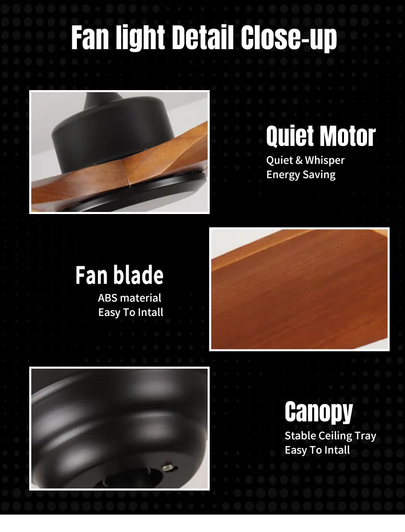 Solid Wood Ceiling Fan Without Lights Flush Mount Remote Control, Wood Blades Modern Outdoor Ceiling Fans No Light for Bedroom