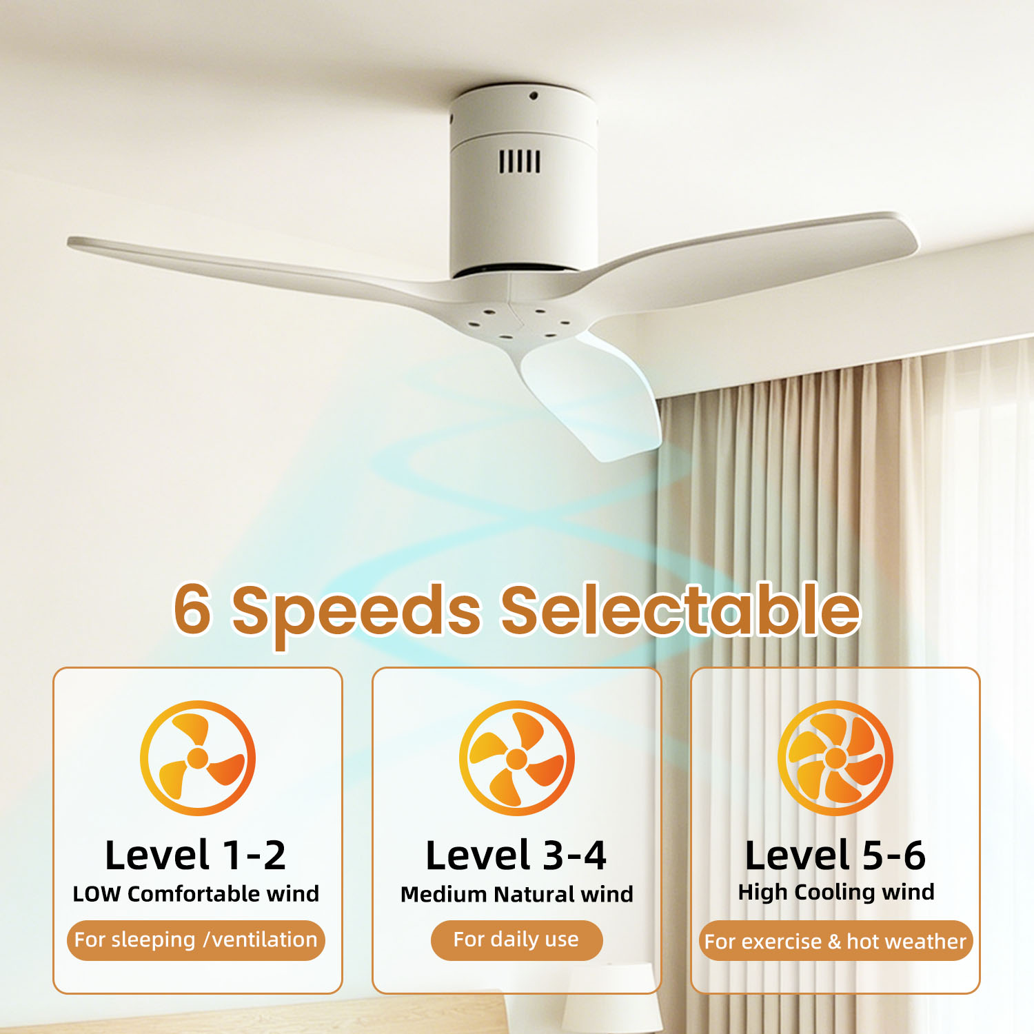 Ceiling Fans 52 Inch Solid Wood Ceiling Fan With Remote Control Silent DC Motor 6 Speed Reversible Modern Wood Ceiling Fan