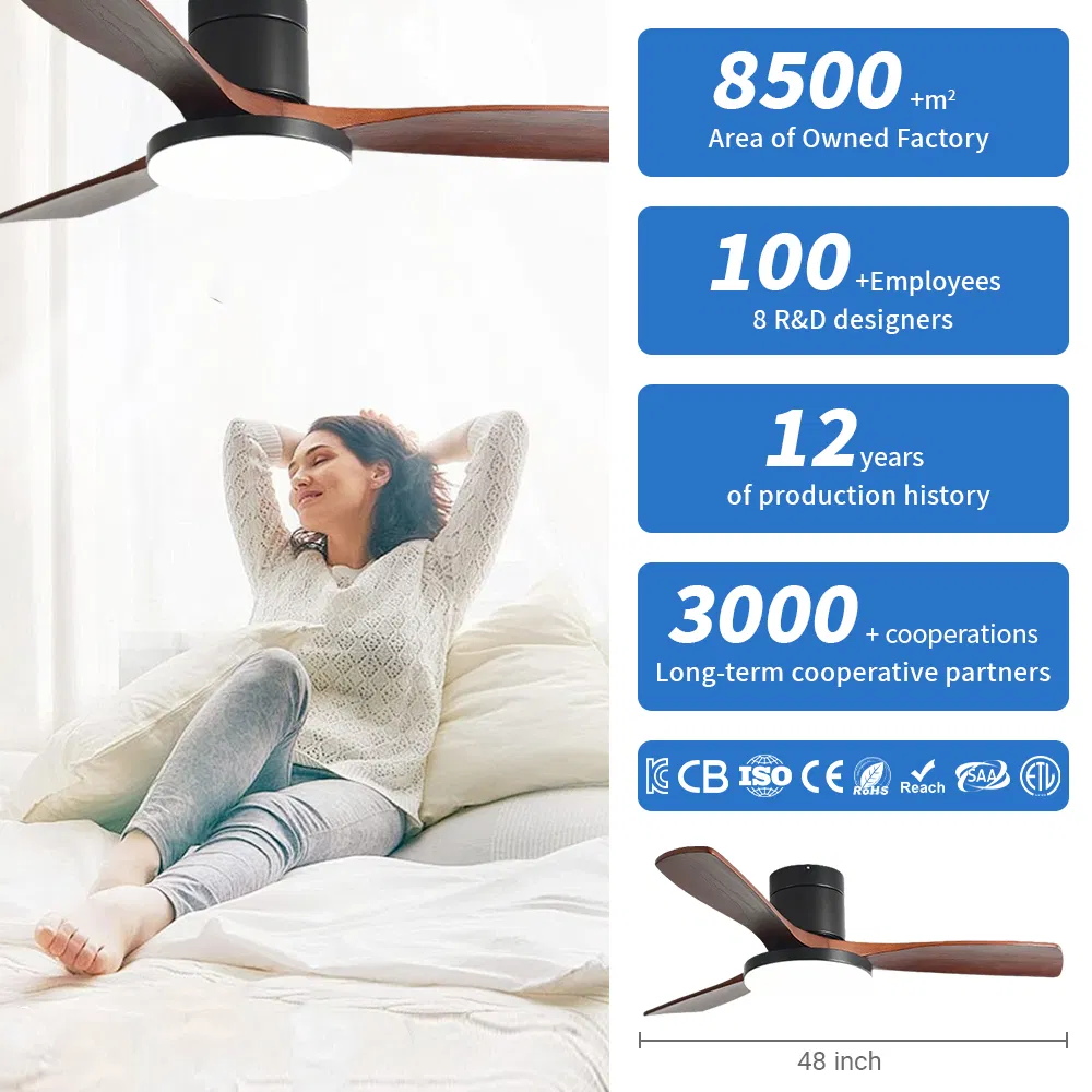 Solid Wood Blades Ceiling Fans with Light for Living Room