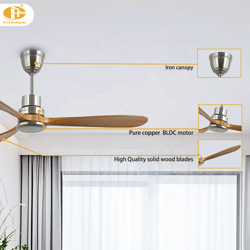 RF 433 Remote Control Ceiling Fan No Light 40W Smart Home Energy Saving AC DC 3 Blades Safe Outdoor Household Garage Use Wood