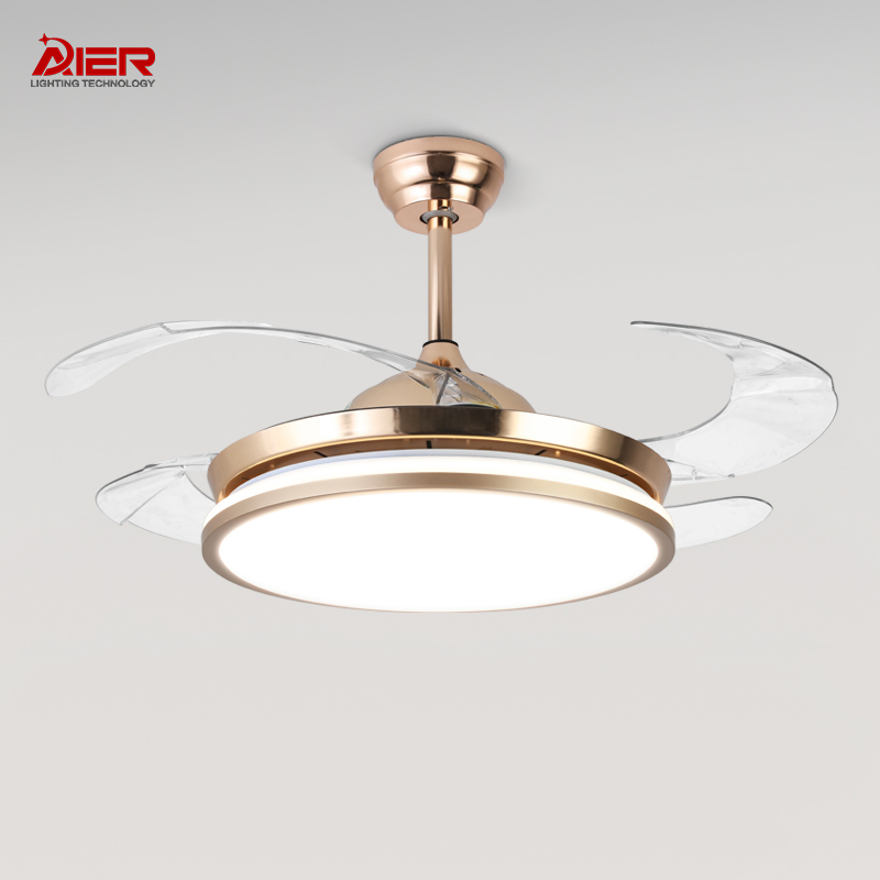 42'' Chandelier Modern Pendant Lights Golden Silver Retractable Invisible LED Ceiling Fan Light with LED Light and Remote Control