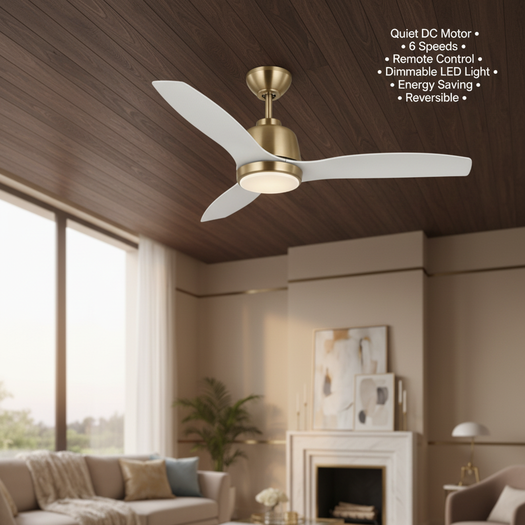 1 20-Inch DC Motor Metal Ceiling Fan 6-Speed Remote Control Dimmable 3-Color LED Light (3000K-6000K) Modern Bedroom