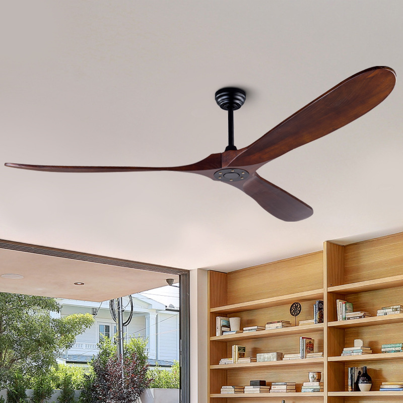 Modern Electric Outdoor Hotel Use Remote Wall Control Large Real Wooden Blade Ceiling Fan Without Light