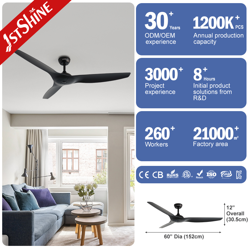 1stshine Ceiling Fan 60 Inches Black Plastic Reversible BLDC Motor Ceiling Fan with Remote Control