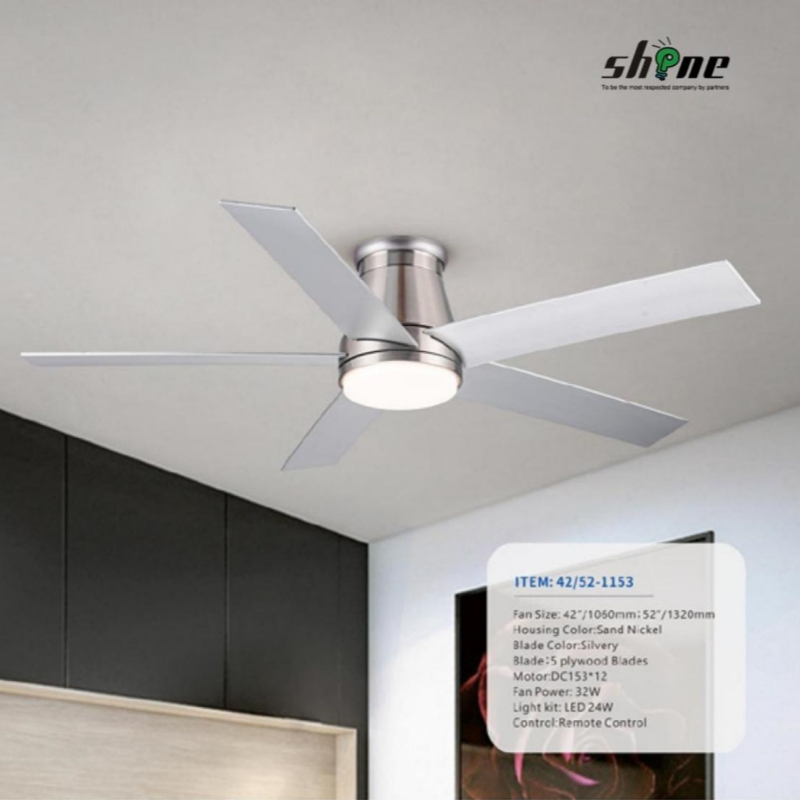 Low Noise Modern 52-Inch Plywood LED Ceiling Remote Control DC 110V Black LED Ceiling Fan with LED Light