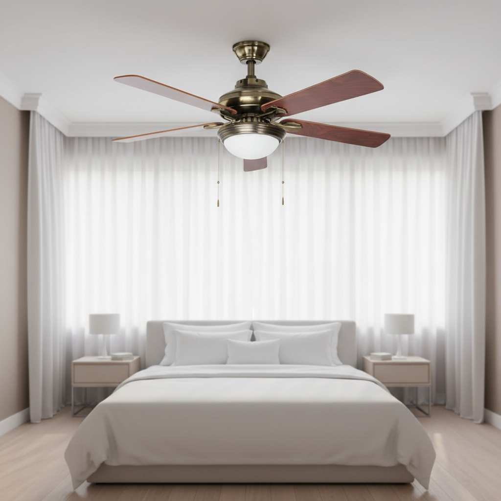 China Electric Metal Ceiling Fans with Mechanical Control Air Cooling for Household &amp; Hotel Use 5 Blades 52-Inch