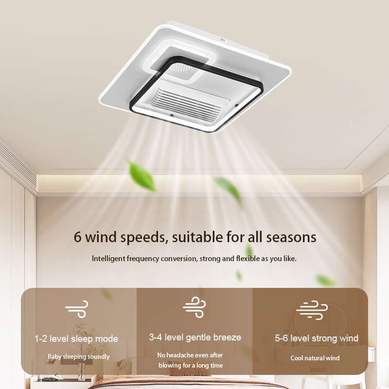 #5015S Contemporary DC Motor Smart Control 6-Speed Bladeless Ceiling Fan Remote Dimmable LED Light For Bedroom-Quiet Operation