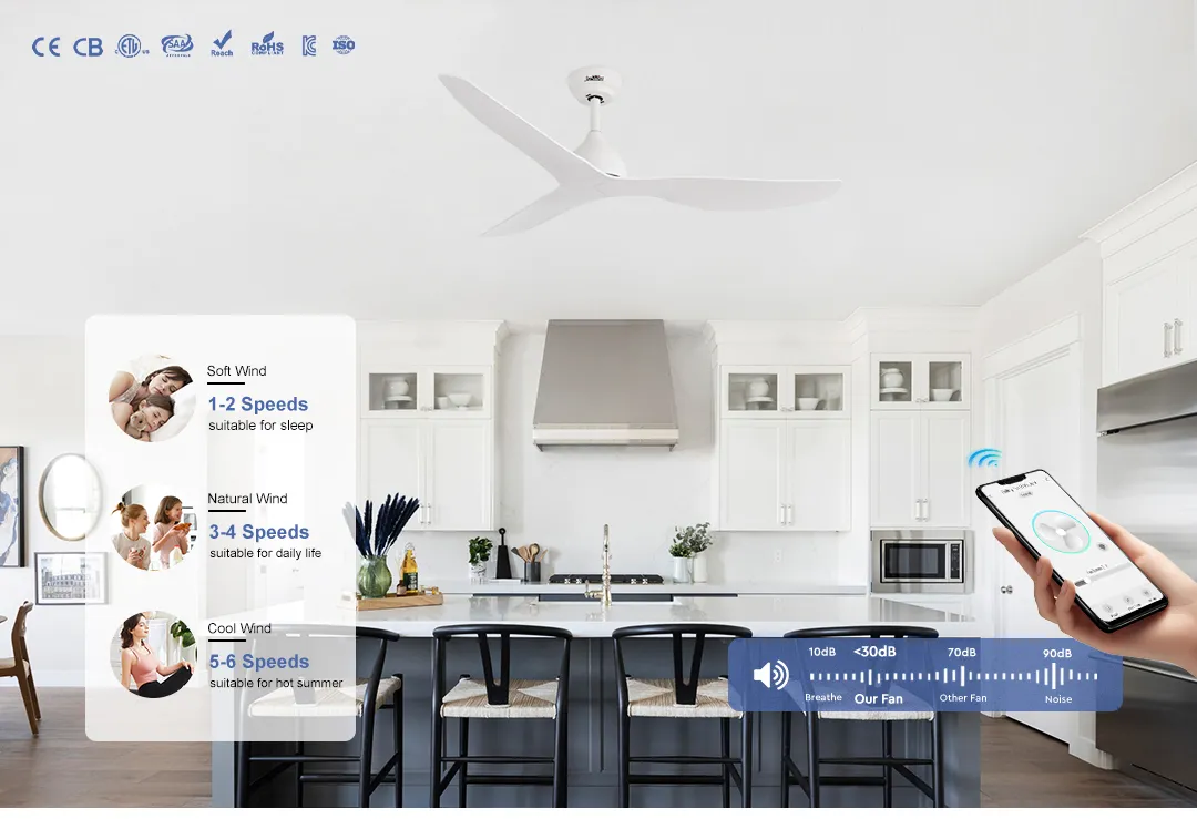 Ceiling Fan with DC Motor High Speed Smart Modern White 52 Inches Ceiling Fan