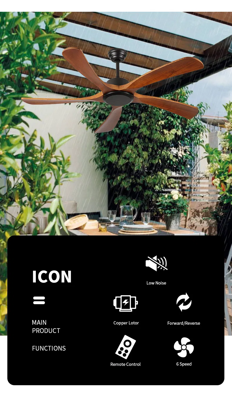 Solid Wood Ceiling Fan Without Lights Flush Mount Remote Control, Wood Blades Modern Outdoor Ceiling Fans No Light for Bedroom