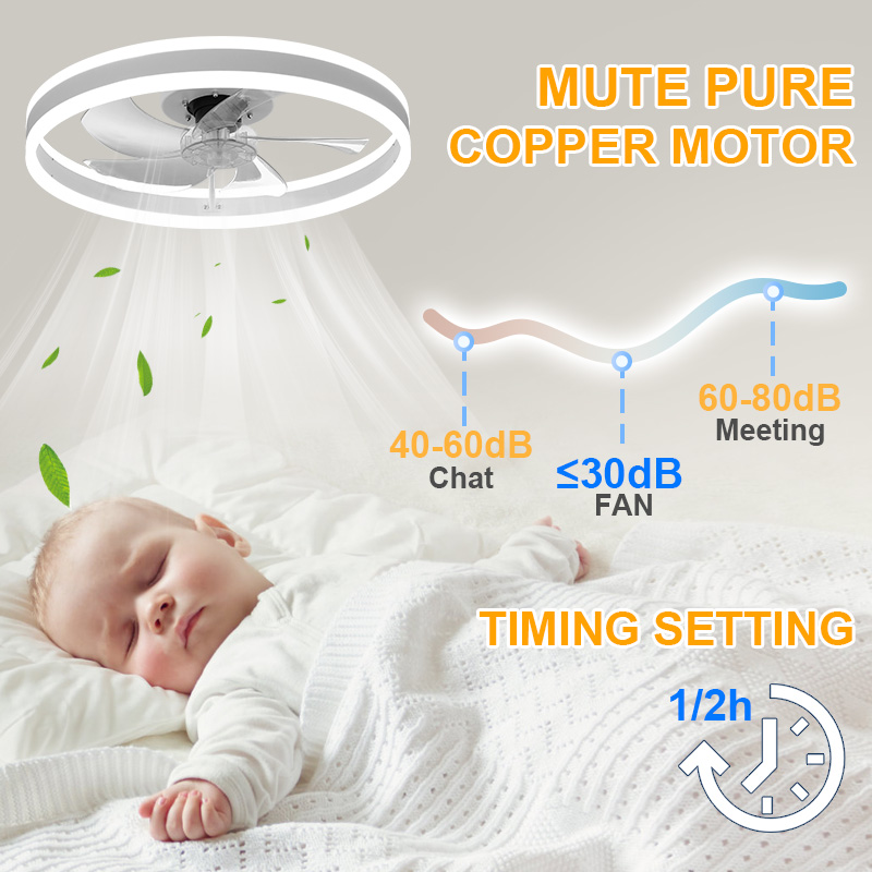 Modern Minimalist Metal Ceiling Fan LED Light Smart APP Control Ultra-Quiet Reversible DC Motor Flush Mount Bedroom 5 Blades