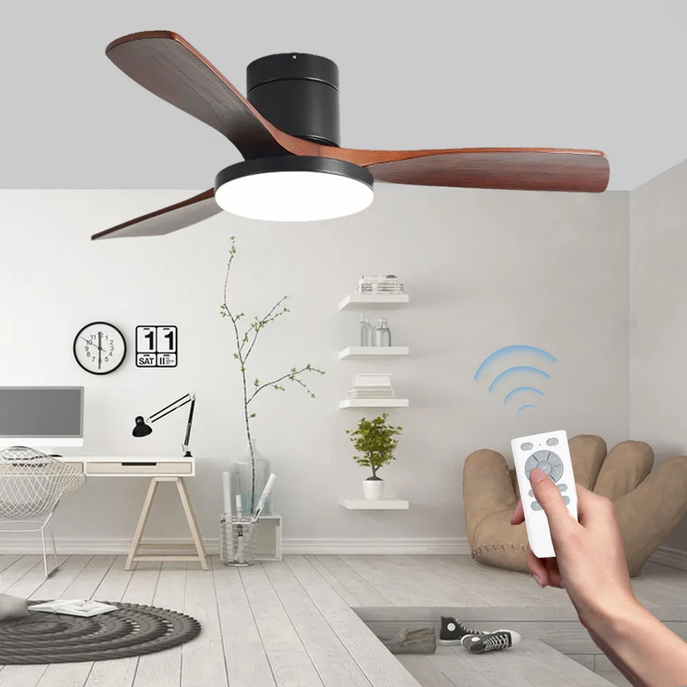 Solid Wood Blades Ceiling Fans with Light for Living Room