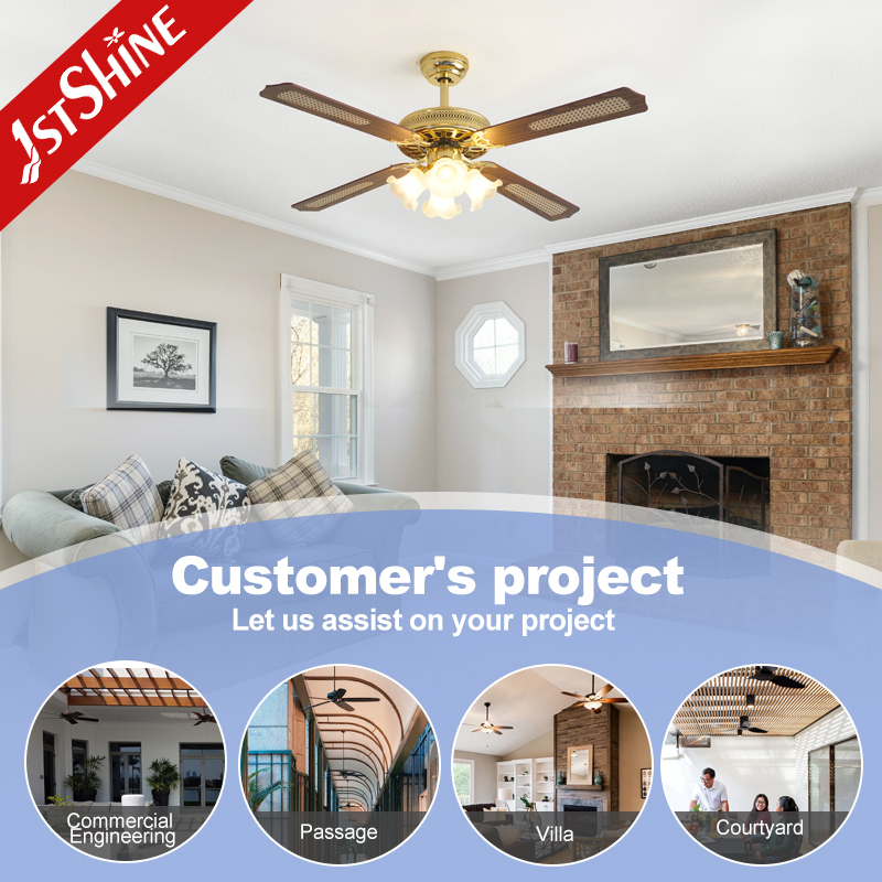 1stshine Ceiling Fan Traditional MDF Blades OEM Color 52 Inches Remote Control Pure Copper AC Motor Ceiling Fan Light