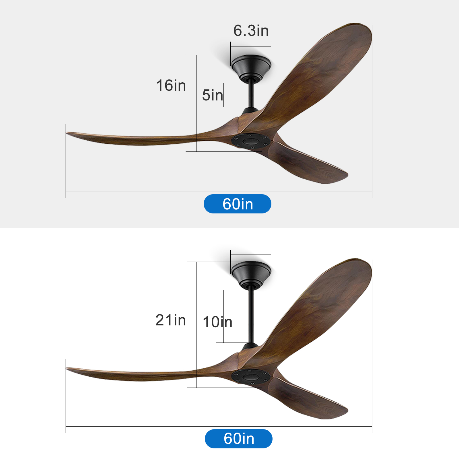 52" High Airflow Outdoor DC Motor Wooden Blade Reversible Ceiling Fan with Remote Control Electric Hotel Use No Light