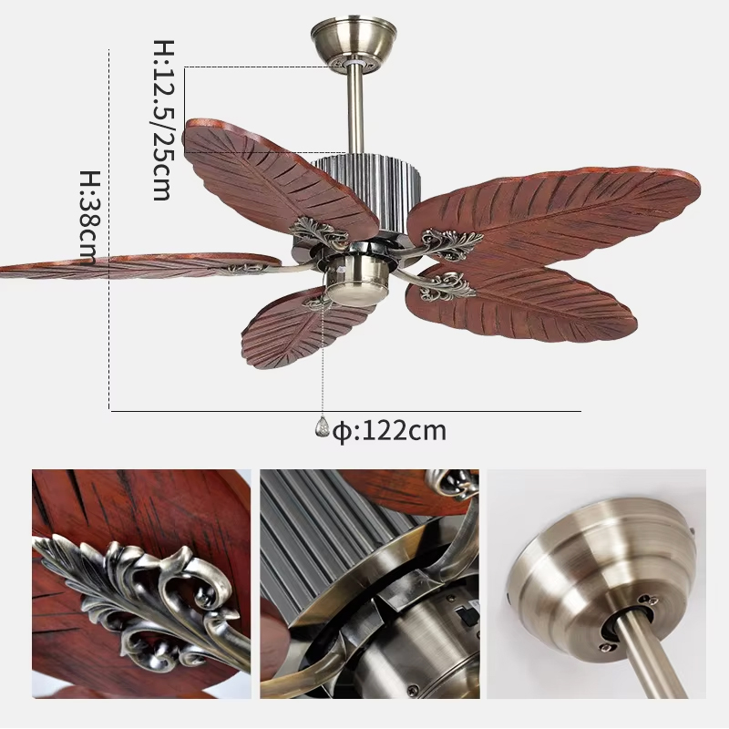 C149 New Creative Ceiling Fan Wood Large 5 Blade Ceiling Fan 48 52 Inch Without Light Retro Style Vintage LED Ceiling Fan