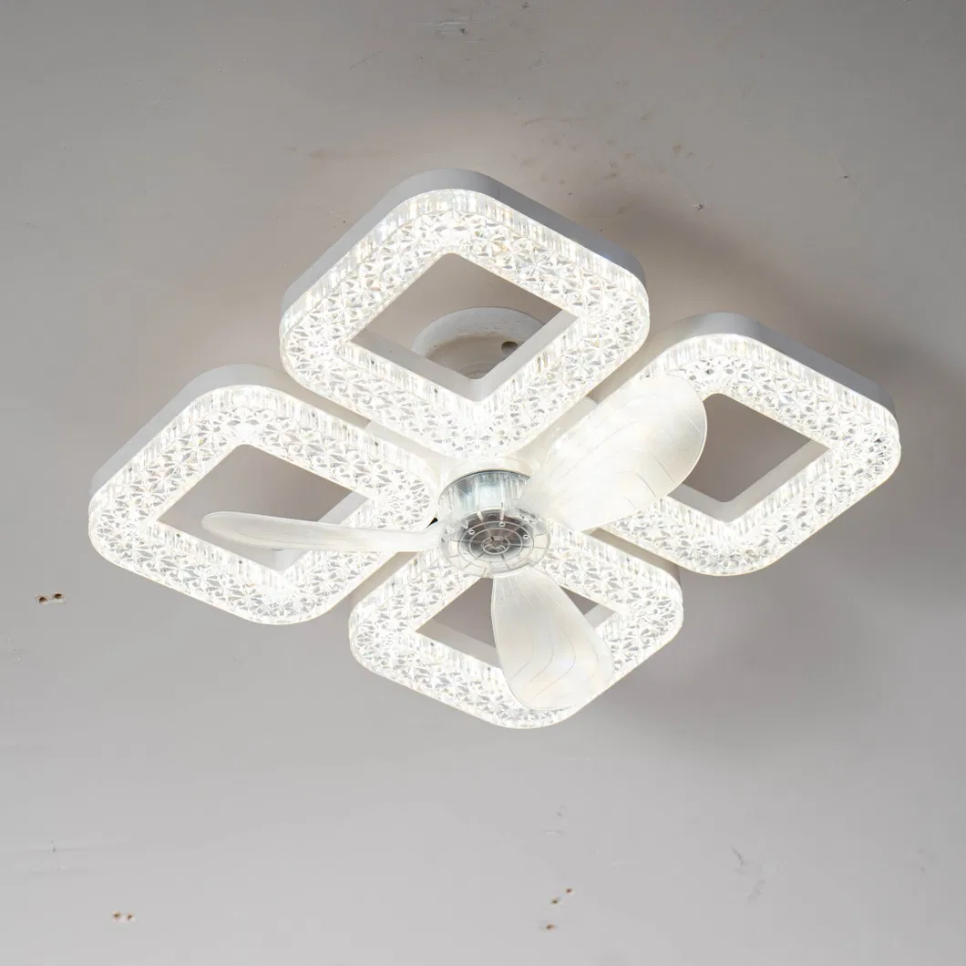 Modern Crystal Flush Mount Ceiling Fan with Quiet Dimmable LED Light