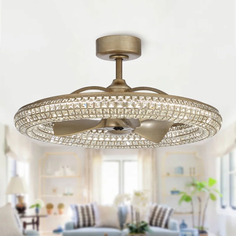 Ceiling Fan with Remote 21" Double-Sided Crystal Ceiling Fans with Lights 6 Speeds Reversible Modern Flush Mount Ceiling Fan