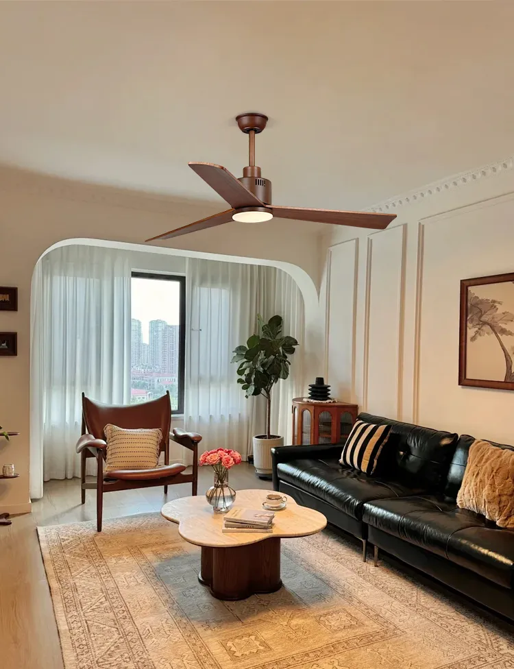 Modern 52 Inch Black Wooden Blade Ceiling Fan with LED Light
