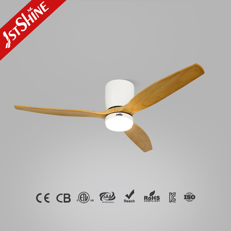 1stshine Low Profile LED Ceiling Fan 3 Wooden Blade Flush Mount Ceiling Fan with Light
