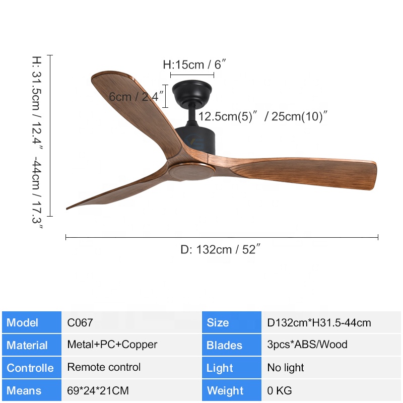 C067 52 Inch DC Motor Ceiling Fan Without Light