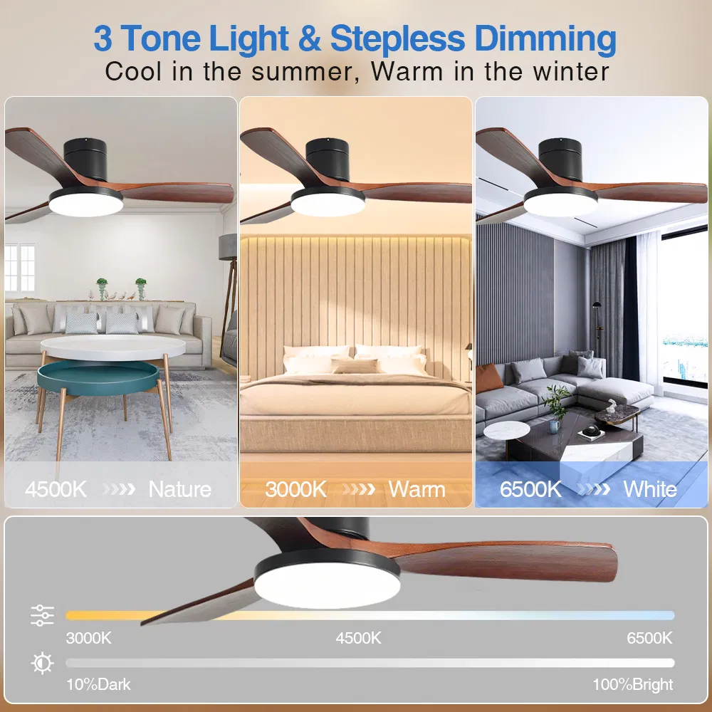 Solid Wood Blades Ceiling Fans with Light for Living Room