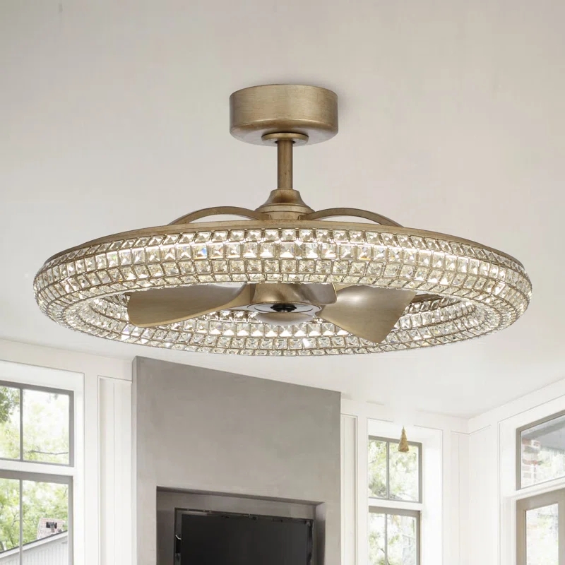 Ceiling Fan with Remote 21" Double-Sided Crystal Ceiling Fans with Lights 6 Speeds Reversible Modern Flush Mount Ceiling Fan