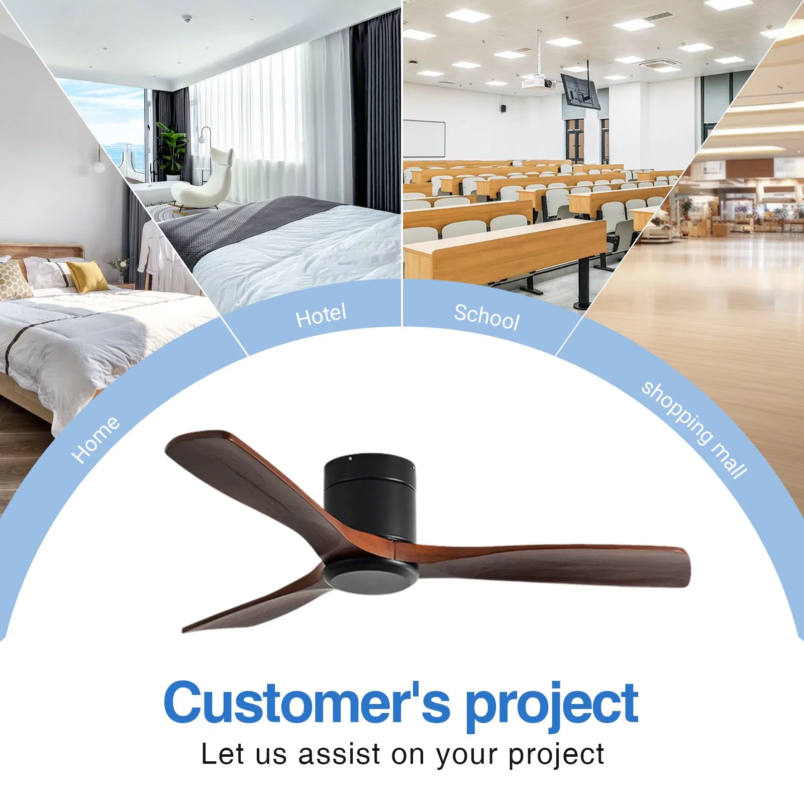 52-Inch Flush Mount Ceiling Fan with 3 Solid Wood Blades and Remote Control &amp; Pure Copper DC Motor, Simple Style (Black Body) , Improve Residential Comfort