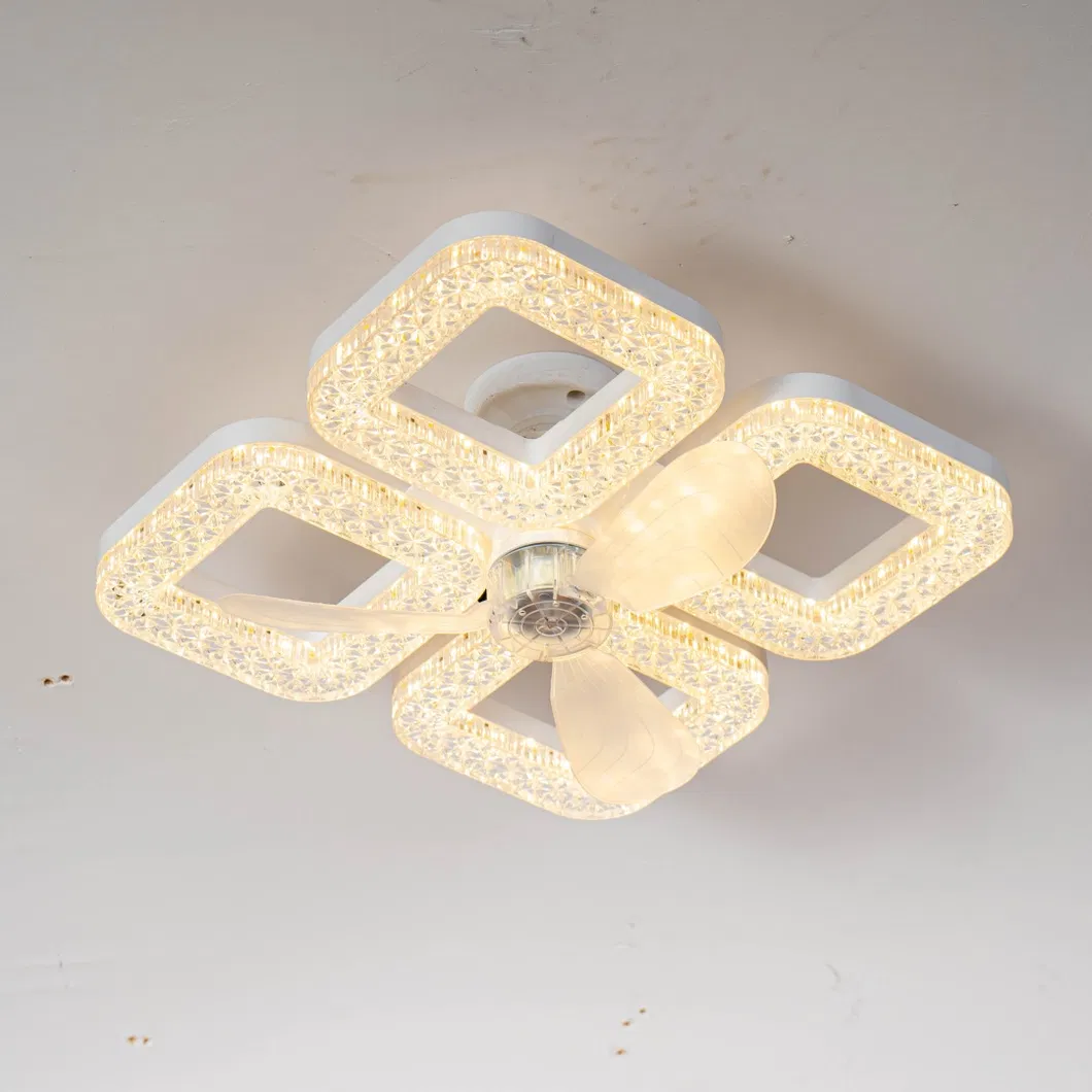 Modern Crystal Flush Mount Ceiling Fan with Quiet Dimmable LED Light