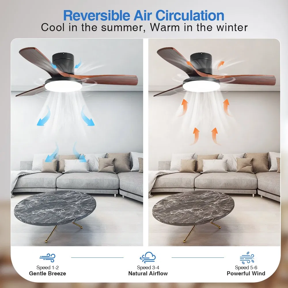 Solid Wood Blades Ceiling Fans with Light for Living Room