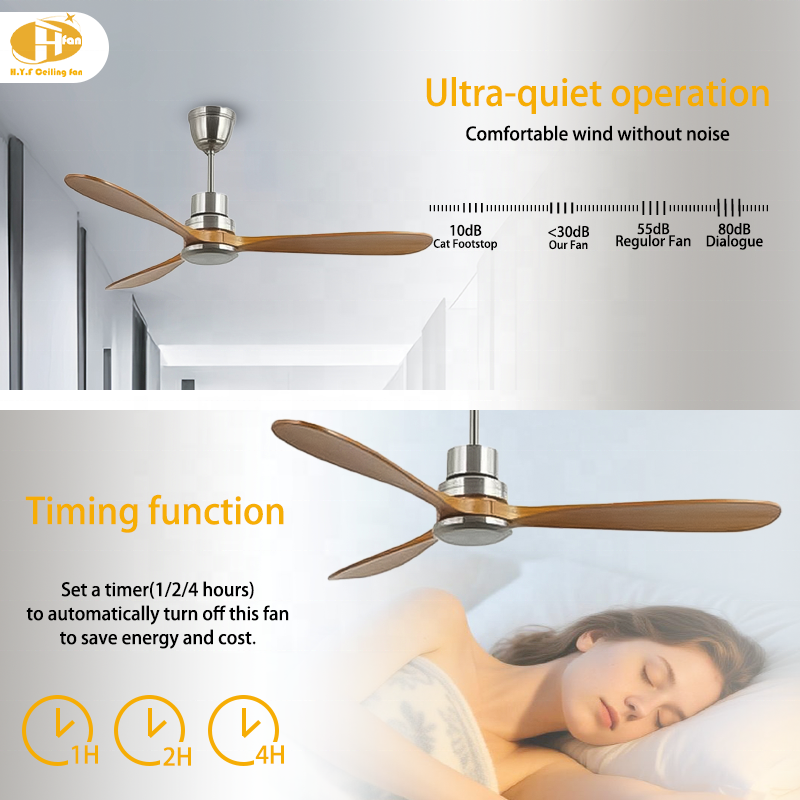 RF 433 Remote Control Ceiling Fan No Light 40W Smart Home Energy Saving AC DC 3 Blades Safe Outdoor Household Garage Use Wood