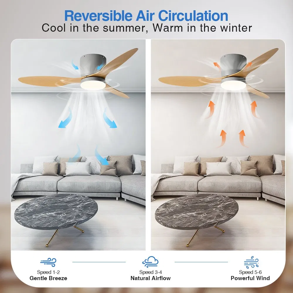 Hot Sell 52 Inch Flush Mount Ceiling Fan Indoor Use with Integrated Light Fan
